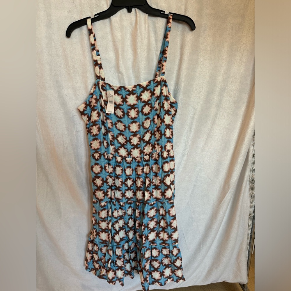 Loft Sunwash Floral Fit & Flare Smocked Back Dress Lined Adj Straps